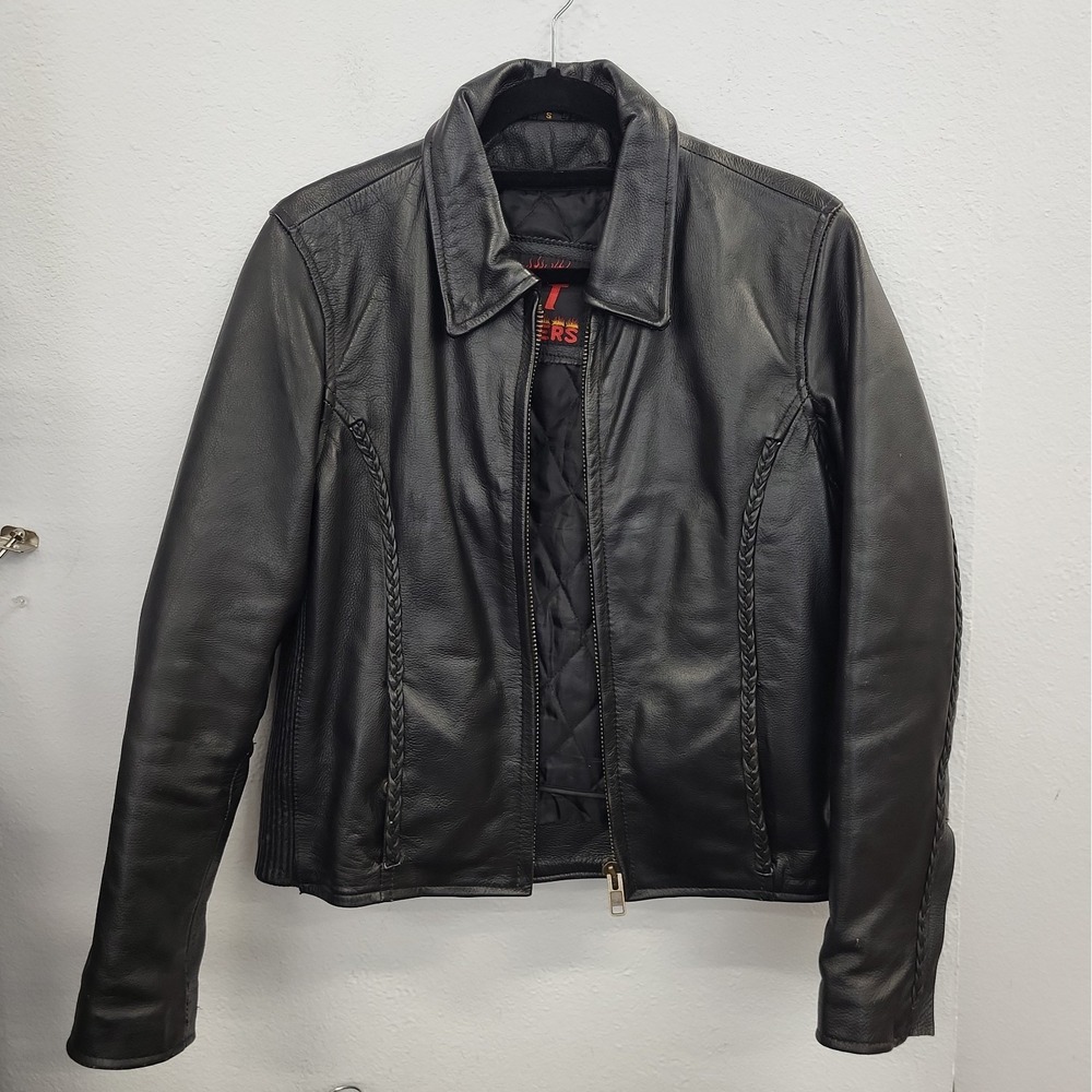 Hot Leather Motorcycle Women's Jacket, Black, Size Small